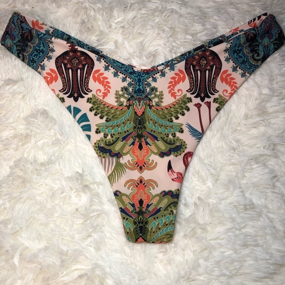 Green and Blue Tropical Bikini Bottom Size Medium Boho Sexy - Picture 4 of 9